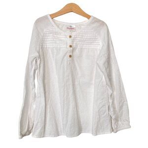 Hanna Andersson Blouse in Swiss Dot White Girls Size 140 (10) Button Up Shirt